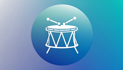 A simple, outlined illustration of a snare drum, set against a gradient background of blues and purples.