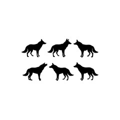 6 different coyote silhouette vector icons set on 