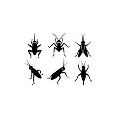 6 different cricket silhouette vector icons set on