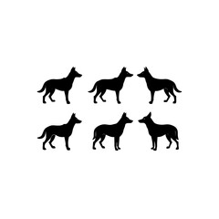 6 different dingo silhouette vector icons set on w