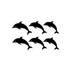Obraz premium 6 different dolphin silhouette vector icons set on