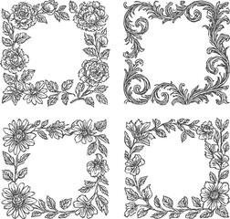 Vintage floral frame with ornate decorative patterns and Victorian style elements
