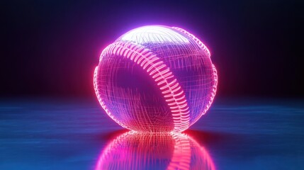 Futuristic baseball rendered with vibrant neon lights against a dark backdrop