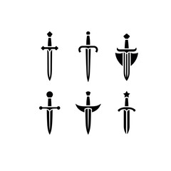 Collection of six different sword vector illustrations