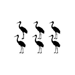 Obraz premium 6 different stork silhouette vector icons set on w