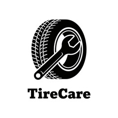 Tire Care logo featuring a tire and wrench.  Professional auto service.