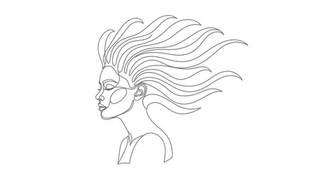 Elegant woman portrait in single line art style with flowing hair graphic design