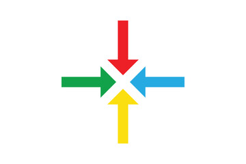 Straight colorful arrow set pointing upward, downward, leftward, rightward, transparent background icon design