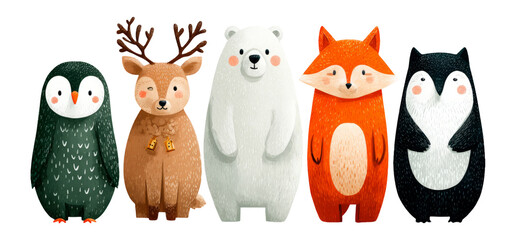 Cute Animal Characters Collection on Transparent Background for Clipart Use