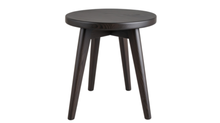 Modern black wooden stool with round seat isolated on transparent background