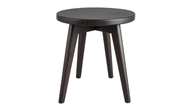 Modern black wooden stool with round seat isolated on transparent background - Powered by Adobe