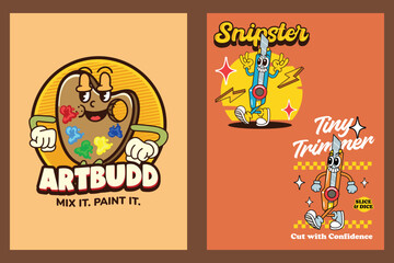 Set of watercolor palette and cutter back to school theme in retro illustration