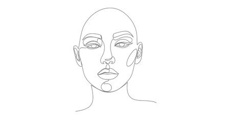 Minimalist continuous line drawing of a woman's face expressing serene beauty and calm