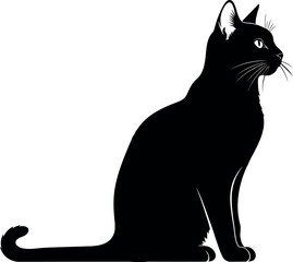 Black cat sitting elegantly in profile, a digital vector illustration capturing the sleek silhouette, watchful eyes, and whiskers of a poised feline.