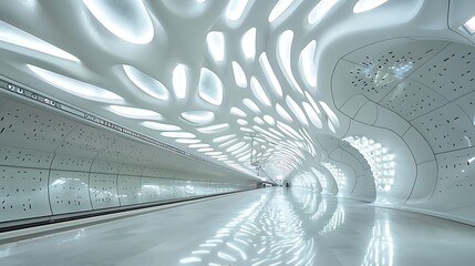 Interior view of kiev metro station with organic ceiling and reflective floor surface design element
