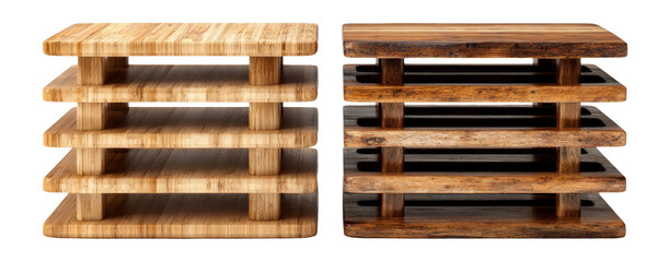 Wooden Storage Racks with Modern Design Isolated on Transparent Background