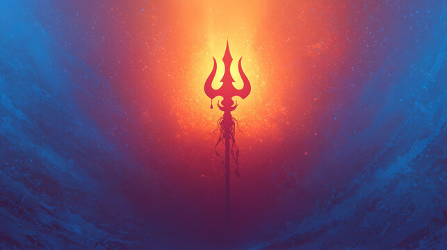 Durga Trident, gradient background with trishul silhouette and glowing aura