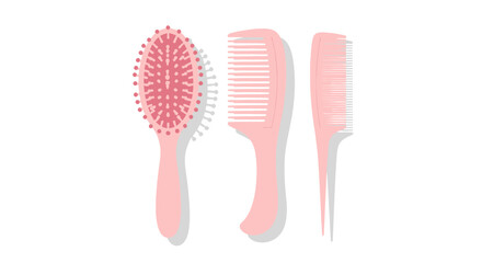 Pastel pink hairbrush and comb set for styling and grooming illustration design