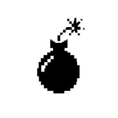 Obraz premium Bomb with a Lit Fuse, a Simple Pixelated Icon