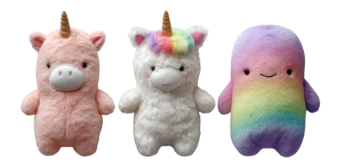 Cute Plush Toys Featuring Whimsical Unicorn and Rainbow Creatures
