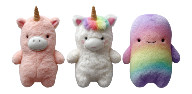 Cute Plush Toys Featuring Whimsical Unicorn and Rainbow Creatures
