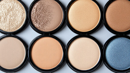 Shimmering eyeshadow palette featuring various shades of metallic and matte finishes