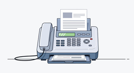 Fax machine sending and receiving documents in a minimalist style illustration