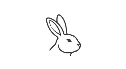 Elegant minimalist monochrome drawing of a rabbit head in profile on white background