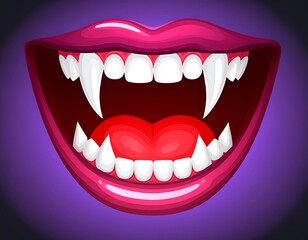 Naklejka premium Wide open mouth with vampire teeth. Bright, stylized image
