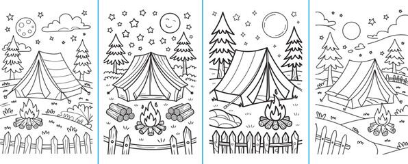 Camping Tent with Campfire and Night Sky Vector Illustration &ndash; Outdoor Adventure Design