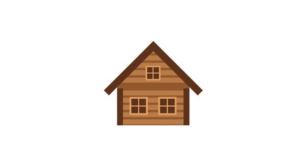 Cozy log cabin illustration with triangular roof and illuminated windows displaying a warm