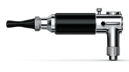 Metallic and black industrial tool, angled, with nozzle