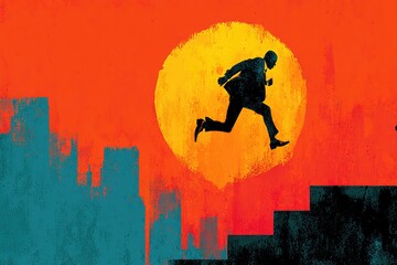 A dynamic image of a consultant jumping over obstacles or breaking through barriers, illustrating overcoming business challenges.