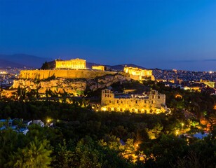 Obraz premium Illuminated Acropolis at Night