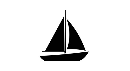 Simple black silhouette of a sailing boat, nautical minimalism on white background
