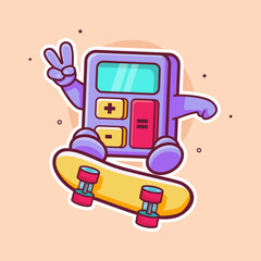 cool calculator character mascot playing skateboard isolated cartoon