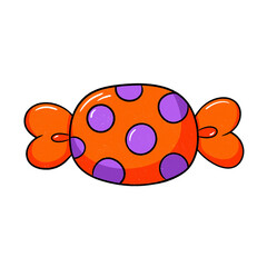 Orange candy with purple dots isolated on transparent background