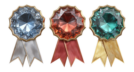 Fototapeta premium Stunning Jewel-Style Awards with Colorful Gemstones on Transparent Background