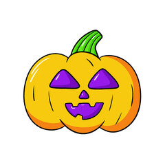 Yellow jack o lantern pumpkin isolated on transparent background