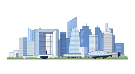 Fototapeta premium Architectural cityscape showcasing modern buildings in a stylized vector format featuring