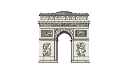 Elegant monochrome drawing of Parisian Triumph Arch offering clean architectural lines