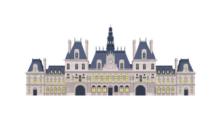 Fototapeta premium Detailed architectural drawing of the Hôtel de Ville de Paris with intricate details