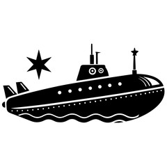 Obraz premium Submarine Vector Illustration | Generative AI & Linocut Silhouette Design