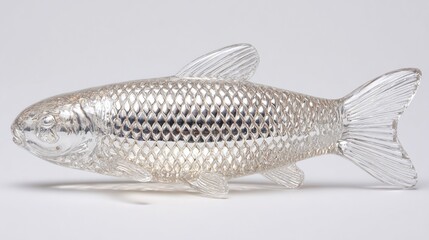 Clear glass fish figurine with textured scales, horizontal orientation