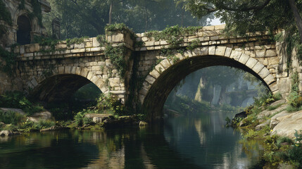 stone bridge, ancient architecture over calm river