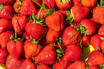 Piled Fresh Strawberries at Seasonal Fruit Market