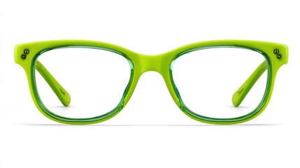 Bright lime green rectangular eyeglasses with a slightly darker green inner rim and subtle silver accents at the temples.  The frames are thick and glossy