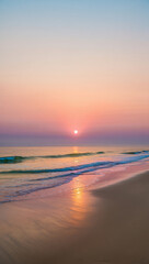 Obraz premium Serene Beach Sunset with Gentle Waves and Colorful Sky ocean