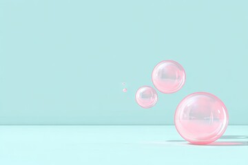 Pink bubbles against a pale teal background.