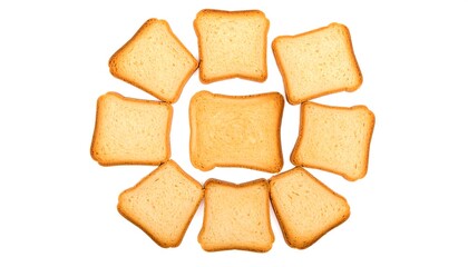 A circular arrangement of toasted bread slices against a plain white background.